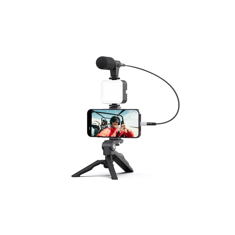 KIT PARA VLOGGING TRIPODE CON LUZ LED Y MICROFONO