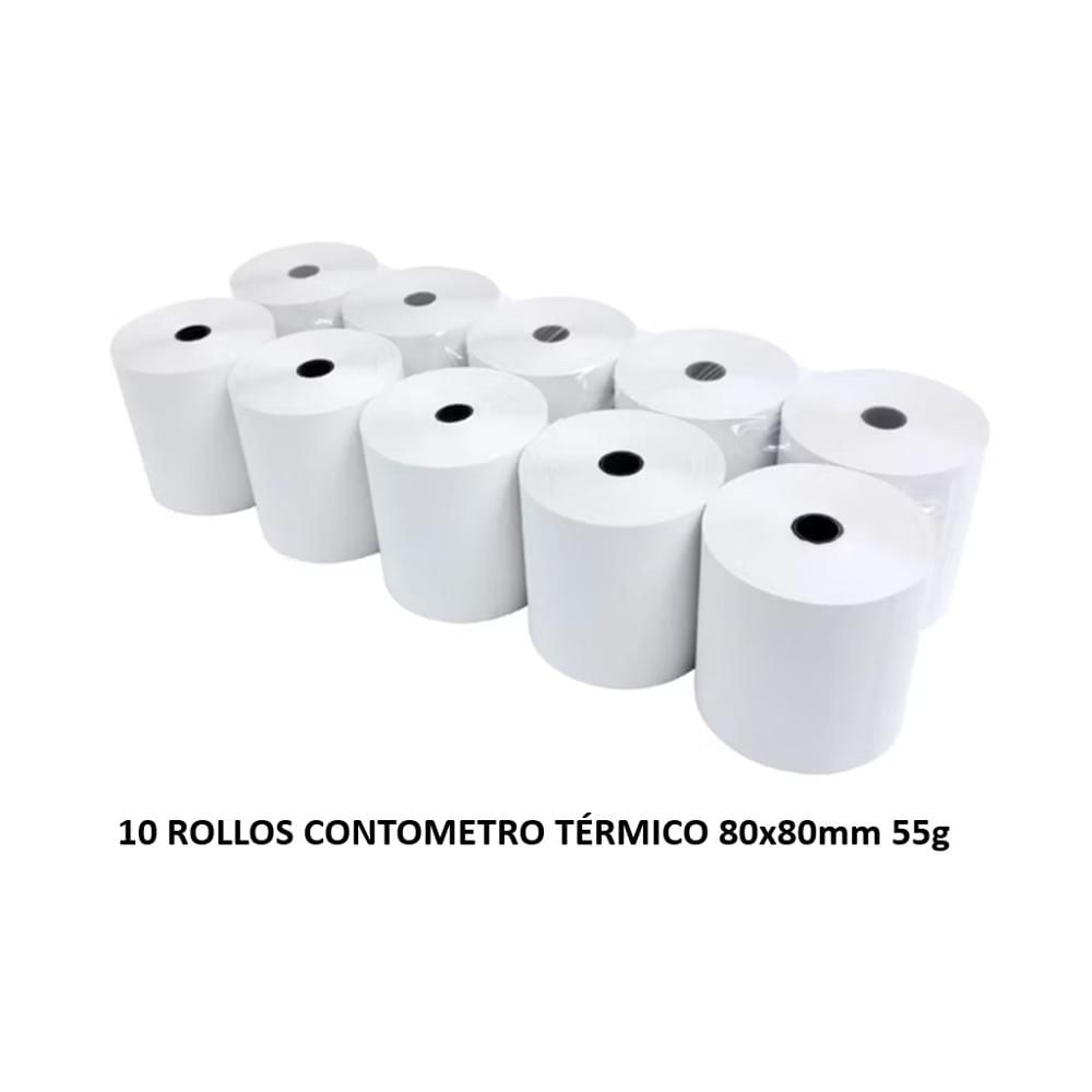 Paquete 10 Rollos Contometro Termico 80x80mm 55g 75metros 80x80