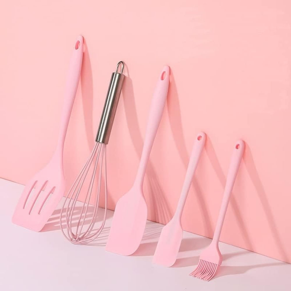 5 Espátulas de Silicona Resistentes al Calor Rosado