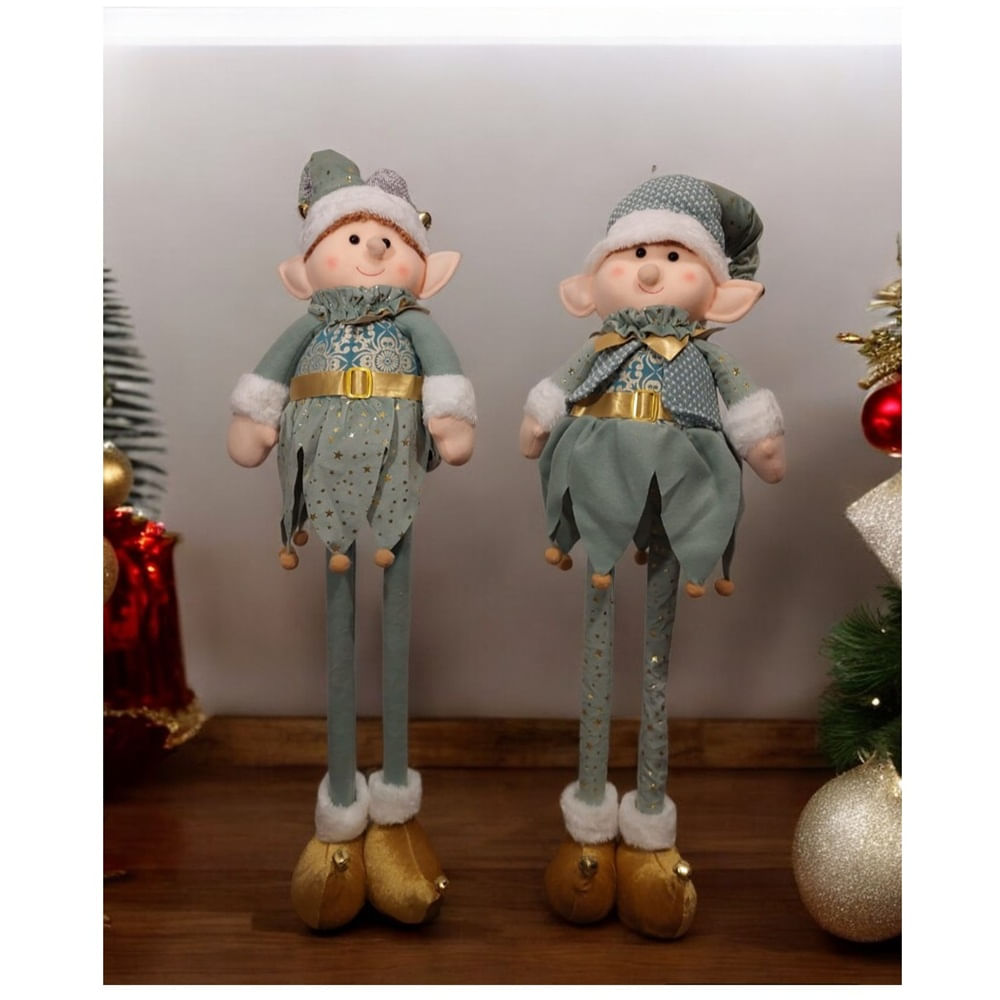 Set 2 Muñecos Duendes Patilargas De Navidad 80 cm