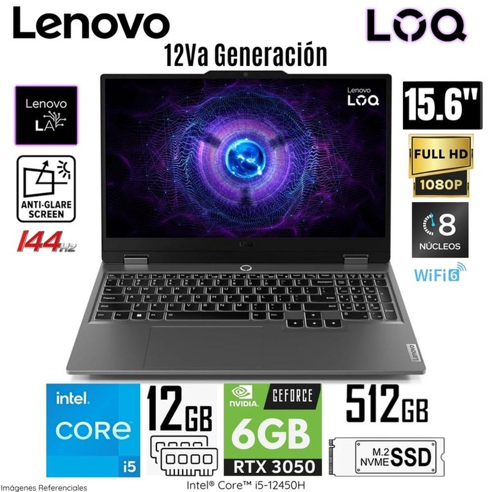 Laptop Gamer  Lenovo LOQ Intel Core i5-12450HX 12GB RAM 512GB SSD RTX 3050-6GB 15.6  FHD Luna Grey