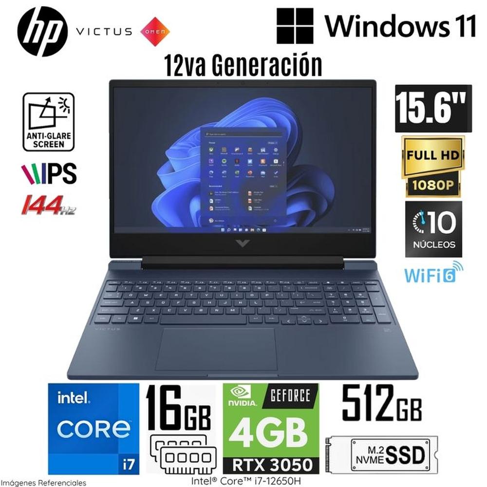Laptop HP Victus 15-FA0007LA Intel Core i7-12650H 16GB RAM 512GB SSD RTX 3050-4GB 15.6 FHD WIN 11