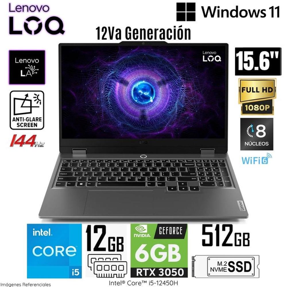 Laptop Lenovo LOQ Intel Core i5-12450HX 12GB RAM 512GB SSD RTX 3050-6GB 15.6 FHD IPS - 83GS00JULM