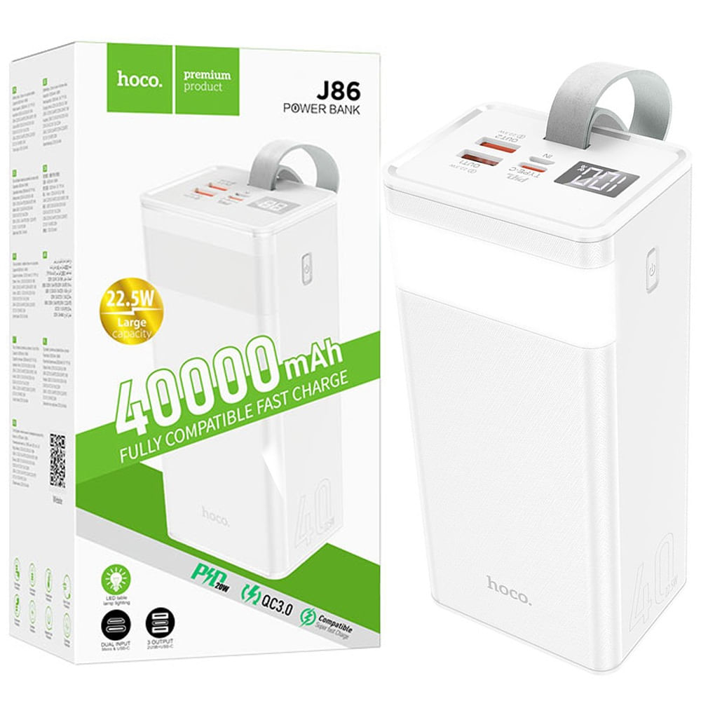 Power Bank Hoco J86 40.000mAh 22.5w Power Master Luz Led 3 Salidas QC3.0