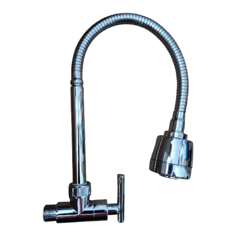 Grifo Llave Pared Semi Pesado de Cocina Acero Zinc  Cromado agua fría flexible