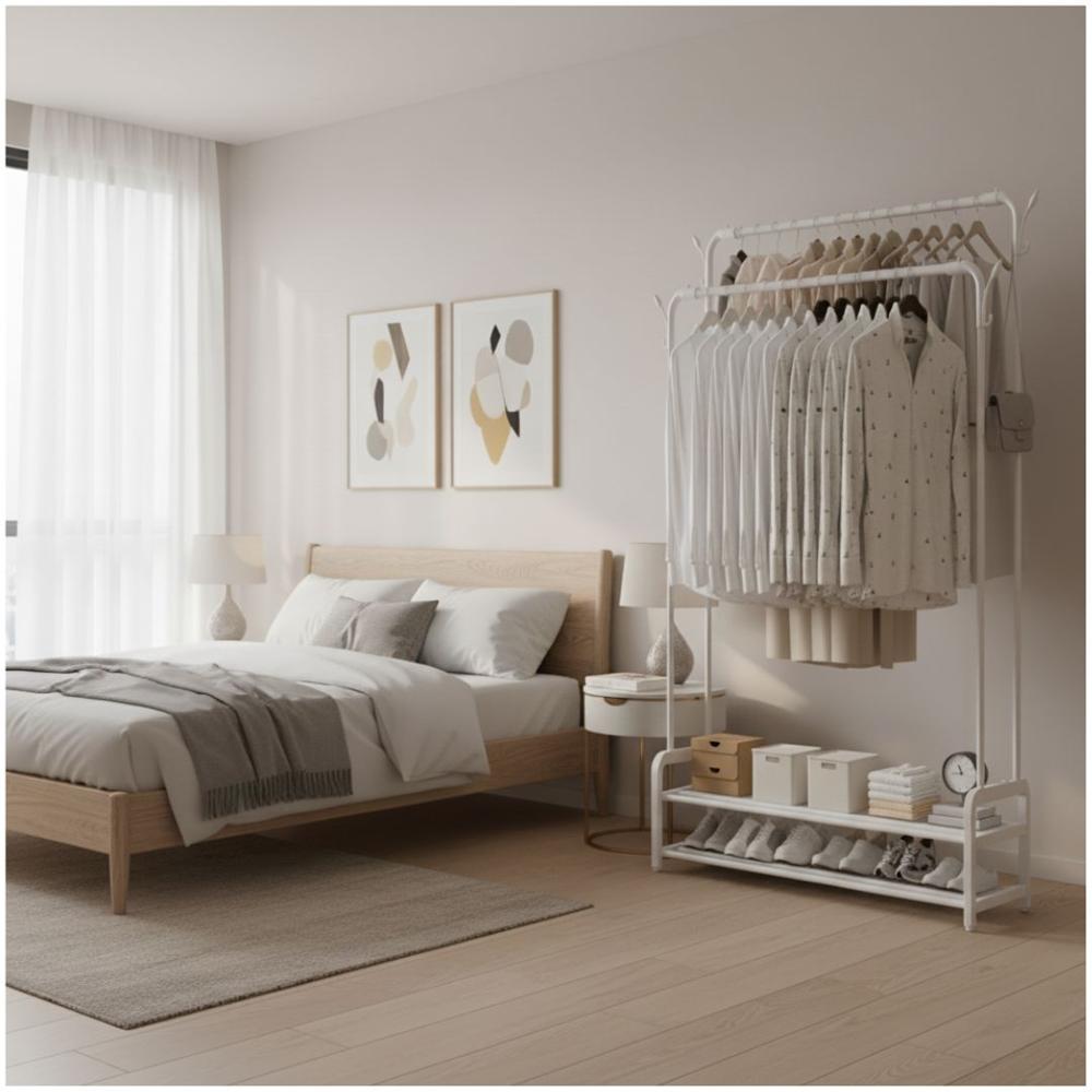 Colgador Perchero Organizador de Ropa con Doble Barra 170x120x46cm