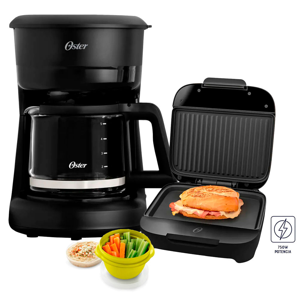 Cafetera Eléctrica Bvstdcs51b-053 mas Sandwichera Oster  Negra