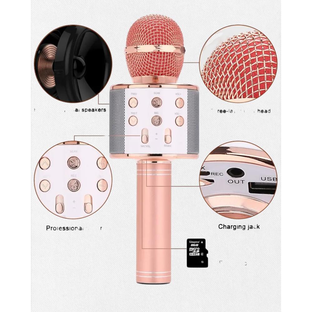 Micrófono Bluetooth Karaoke Recargable Rose Gold