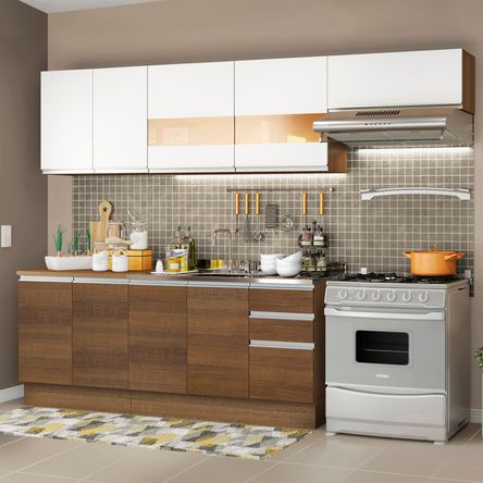 Mueble de Cocina Integral Marcela 280 cm Marrón Marrón y Blanco 03