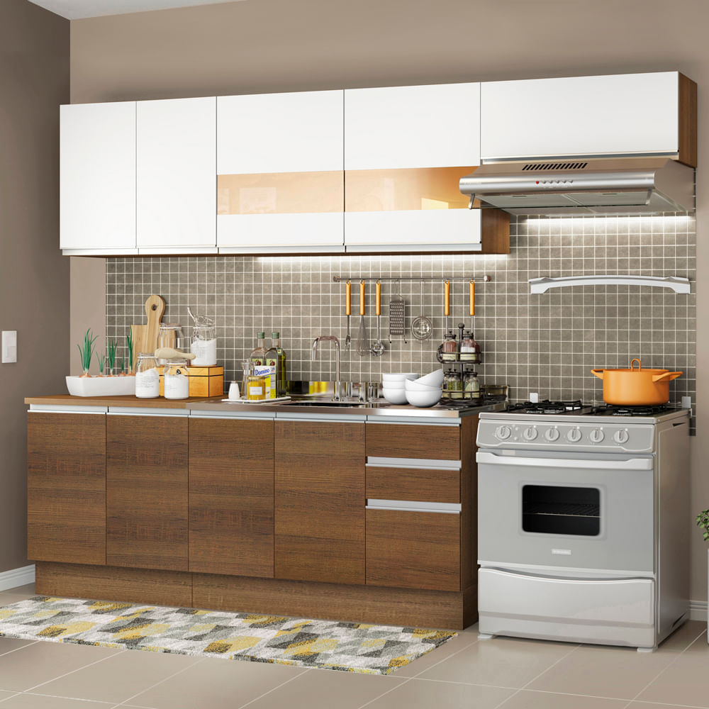 Mueble de Cocina Integral Marcela 280 cm Marrón Marrón y Blanco 03