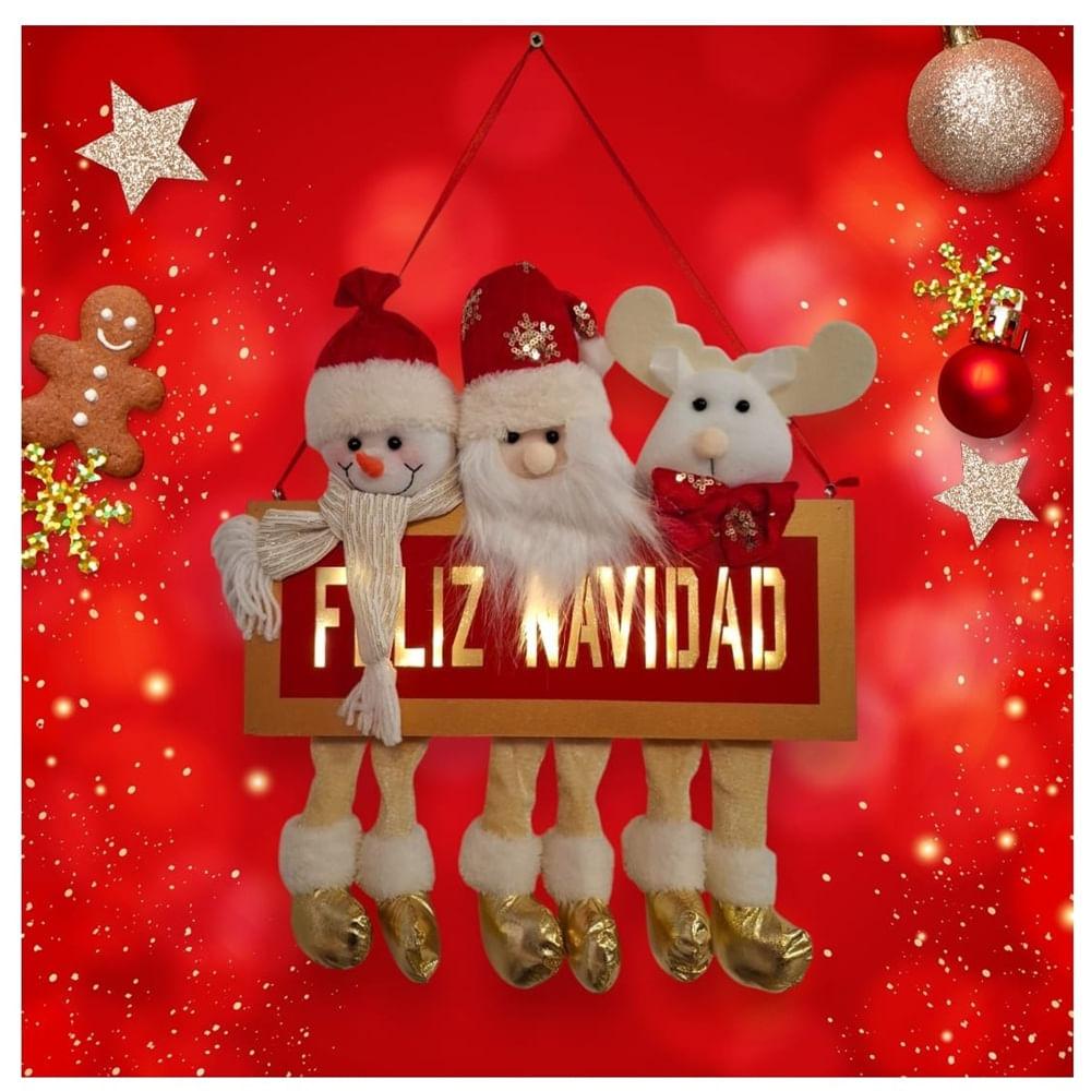Adorno Letrero De Navidad Luz Led Papa Noel Reno Y Nieve