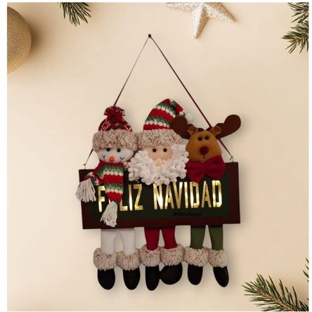 Adorno Letrero De Navidad Luz Led Papa Noel Reno Y Nieve Verde