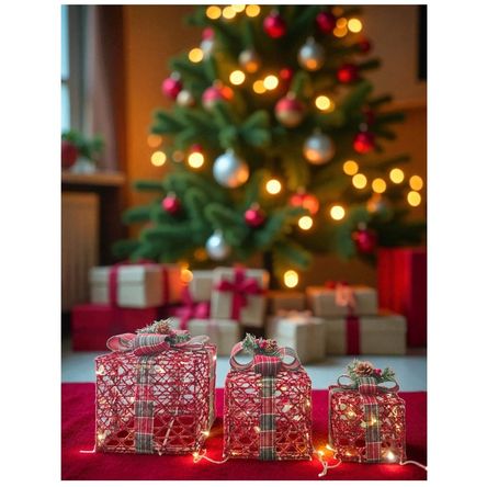 Set Caja De Regalo De Navidad Con Luces Rojo