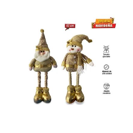 Pack 2 Muñecos Patilarga Santa Snowman Decoración Navidad 63 Cm