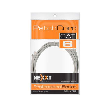 Cable Patch Cord CAT6 NEXXT SOLUTIONS de 3pies 0.91 metros Macho-Macho Gris Cable Patch Cord CAT6 NEXXT SOLUTIONS de 3pies 0.91 metros Macho-Macho Gris