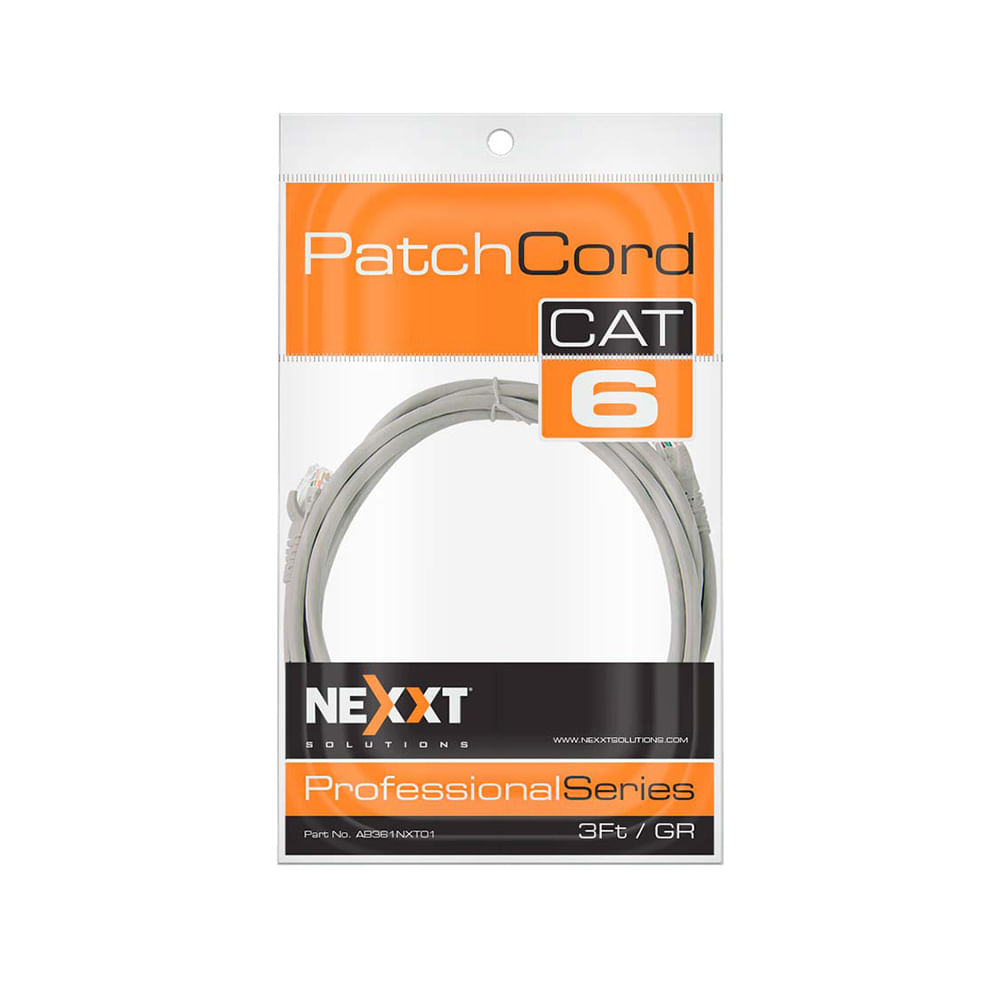 Cable Patch Cord CAT6  NEXXT SOLUTIONS de 3pies 0.91 metros Macho-Macho Gris
