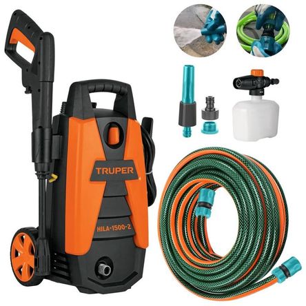Hidrolavadora alta presion 1500 PSI + manguera reforzada premium 10m NEGRO naranja