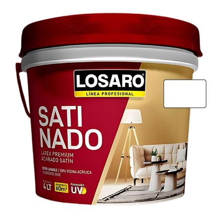 Pintura Látex Premium Satinado Losaro 4L Blanco - Anti hongos Pintura Látex Premium Satinado Losaro 4L Blanco - Anti hongos
