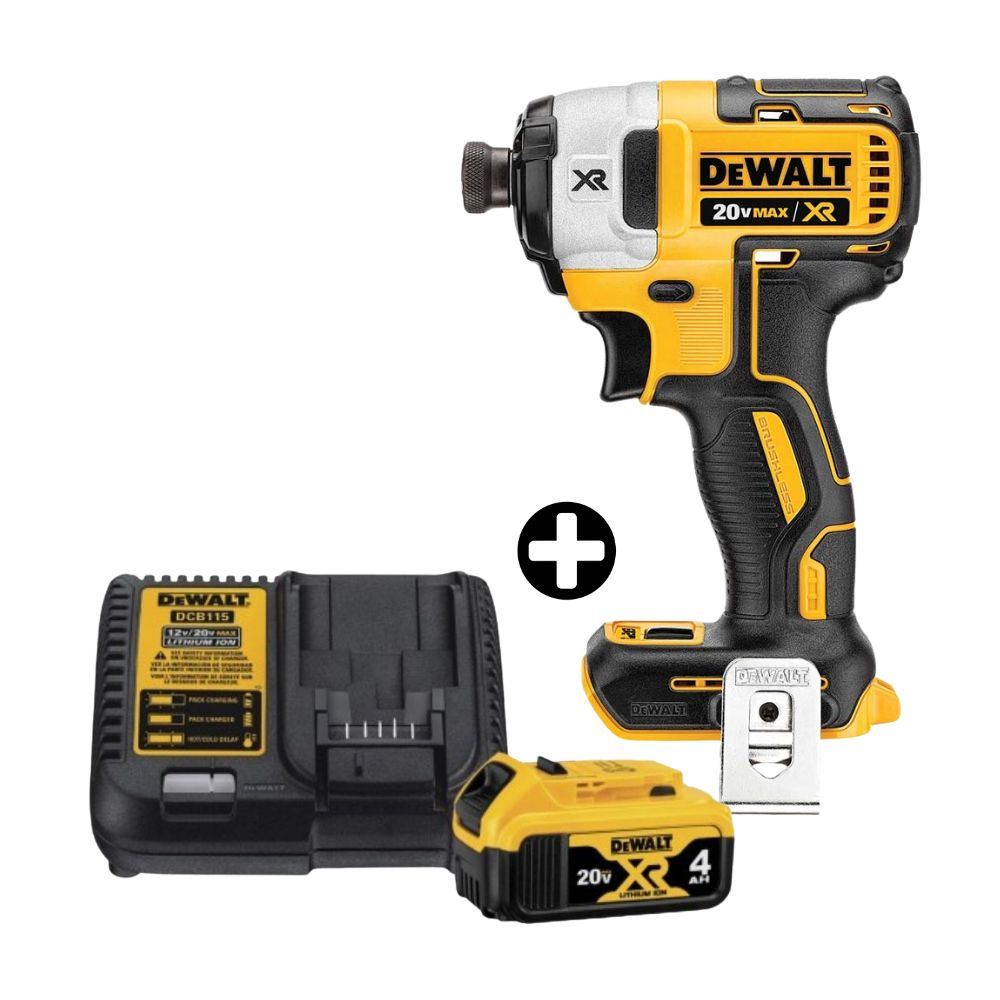COMBO Dewalt: Atornillador de Impacto 1/4"" 20V BRUSHLESS DCF887B + Batería 20V Modelo DCB204K3 con Cargador DCB1104