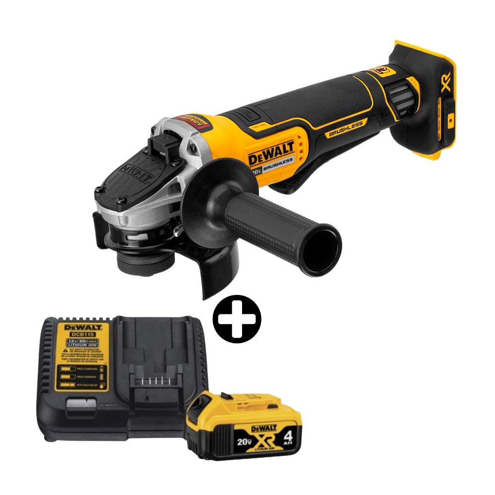 COMBO Dewalt: Amoladora Angular 4-1/2"" 20V BRUSHLESS DCG413B + Batería 20V Modelo DCB204K3 con Cargador DCB1104