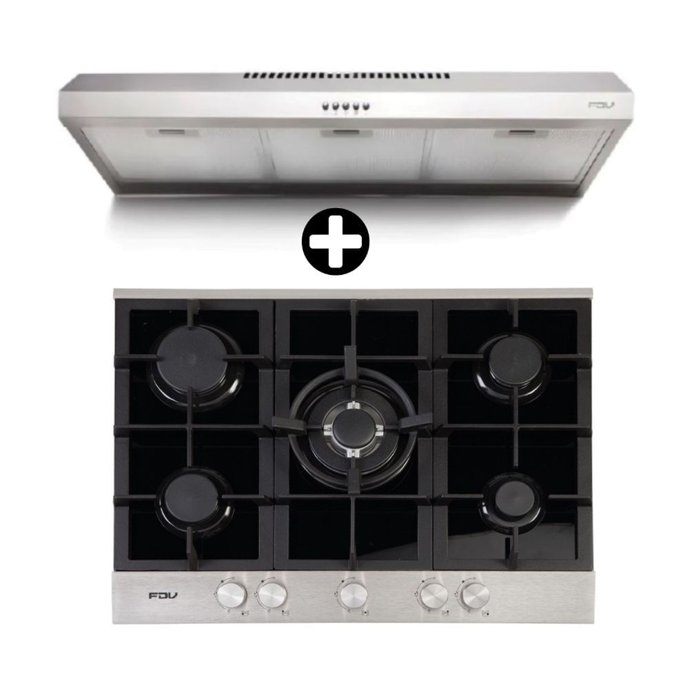 COMBO FDV: Cocina Encimera empotrable Deluxe Chef 75 + Campana Empotrable Class Acero Inoxidable Gris 90cm