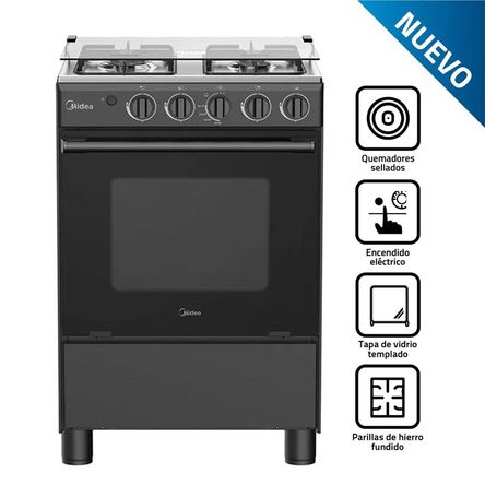 Cocina A Gas MIDEA 4 Quemadores MGS24FS2LFABBC Negro Cocina A Gas MIDEA 4 Quemadores MGS24FS2LFABBC Negro