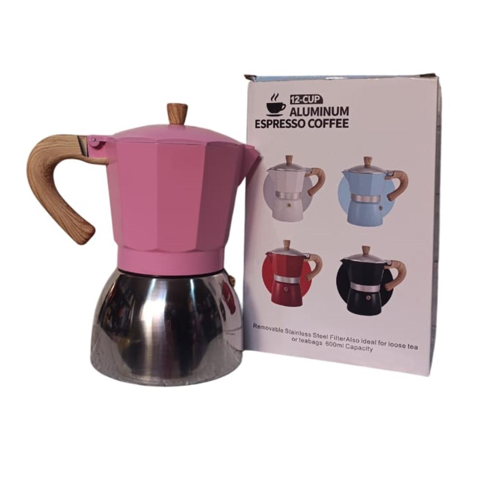 Cafetera para 12 Tazas Aluminio Espresso Maker Rosado 600 ml