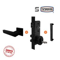 Cerradura de embutir principal JQ negro manilla IZQUIERDA y tirador exterior rectangular