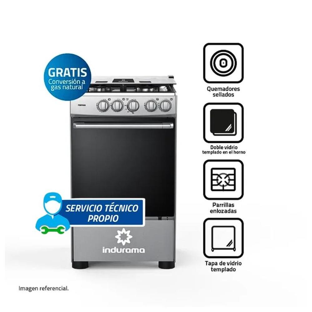 Cocina Indurama a Gas Fontana de 4 Hornillas - Gris