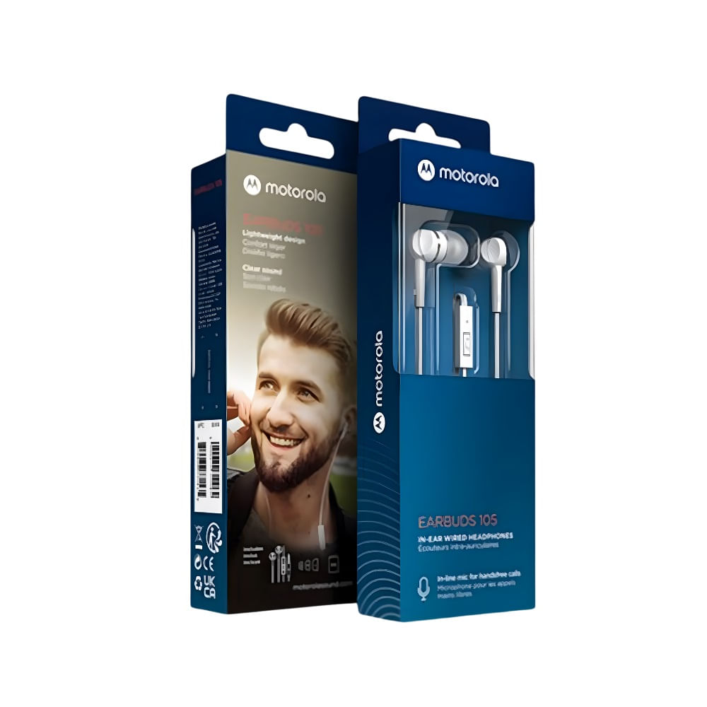 Audifonos Motorola Con Micrófono Manos Libres 3.5mm Earbuds 105 Blanco