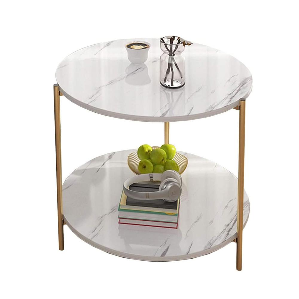 Mesa De Centro Sala Lateral Redonda 2 Niveles Blanca WJY149