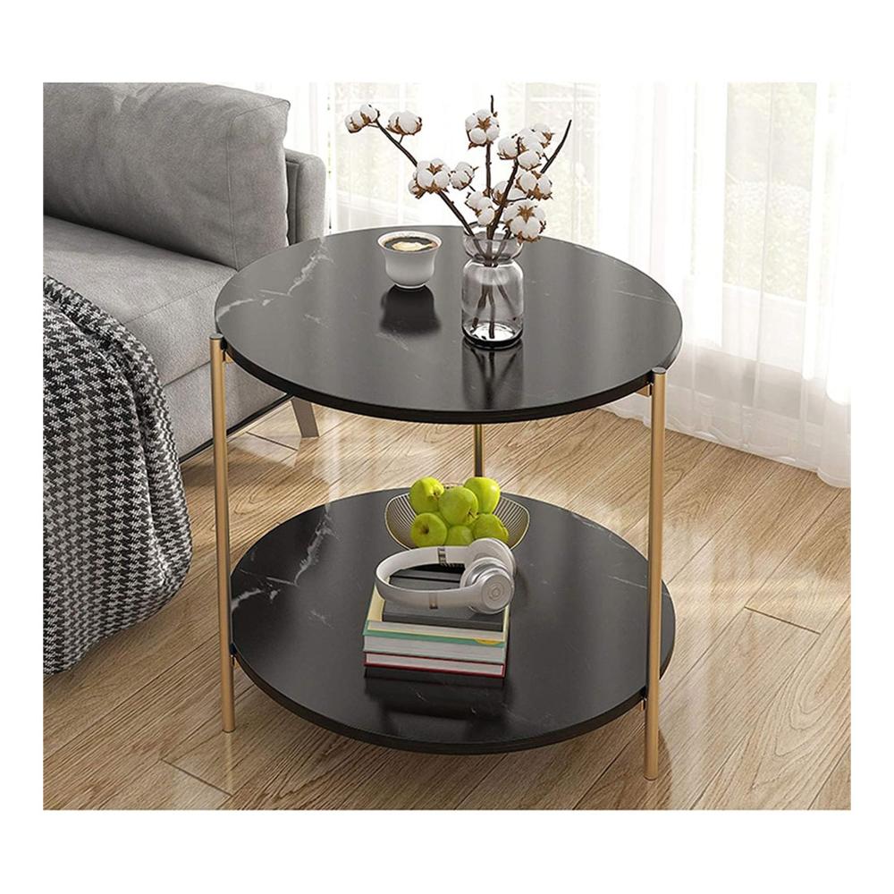Mesas De Centro Sala Lateral Redonda 2 Niveles Negro WJY149