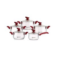 Set de Ollas x10 Flamenco Tapa de Vidrio Color Rojo