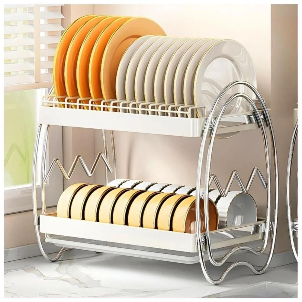 Escurridor de Platos de 2 Niveles con Bandeja Antigoteo