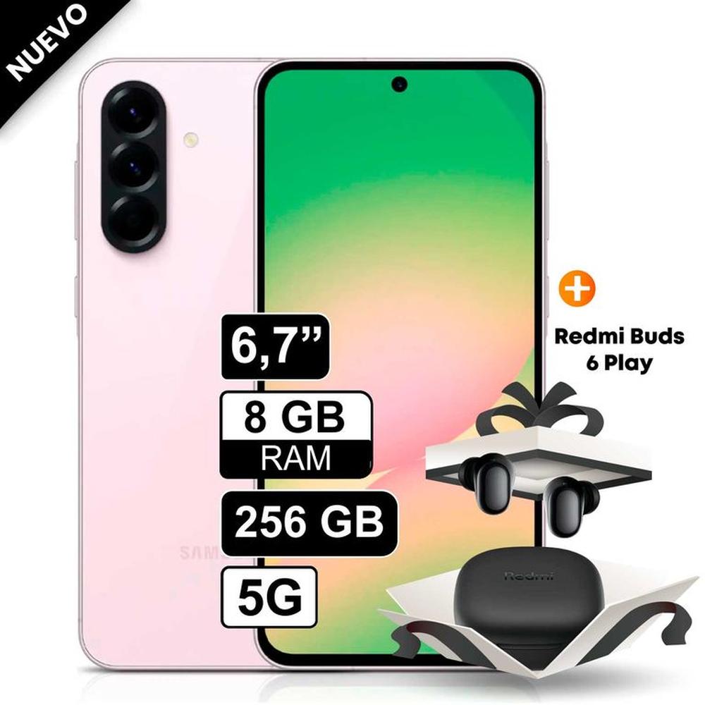 Celular Samsung Galaxy A56 5G 256GB 8GB RAM cámara 50MP frontal 12MP 67 Rosado Redmi Buds 6 Play
