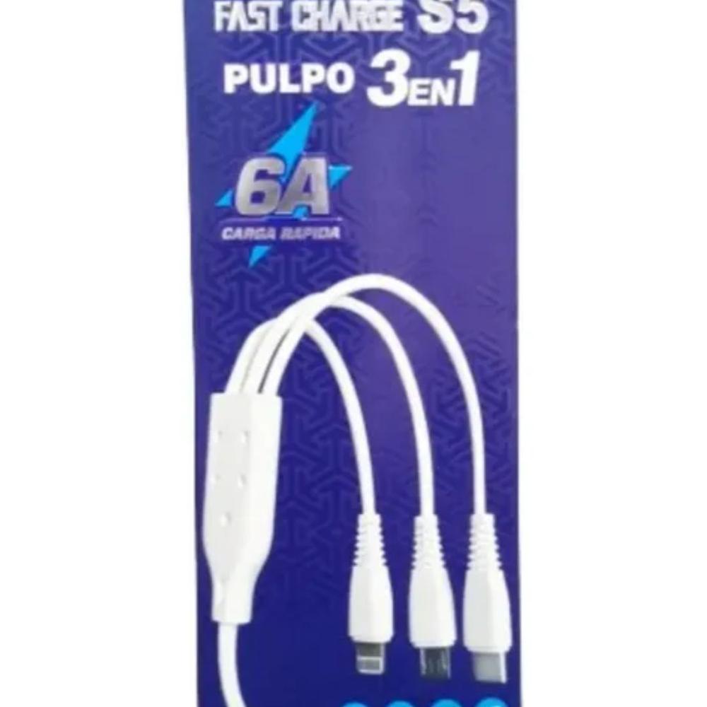 Cable multiusos pulpo 3 en 1 6A carga rápida