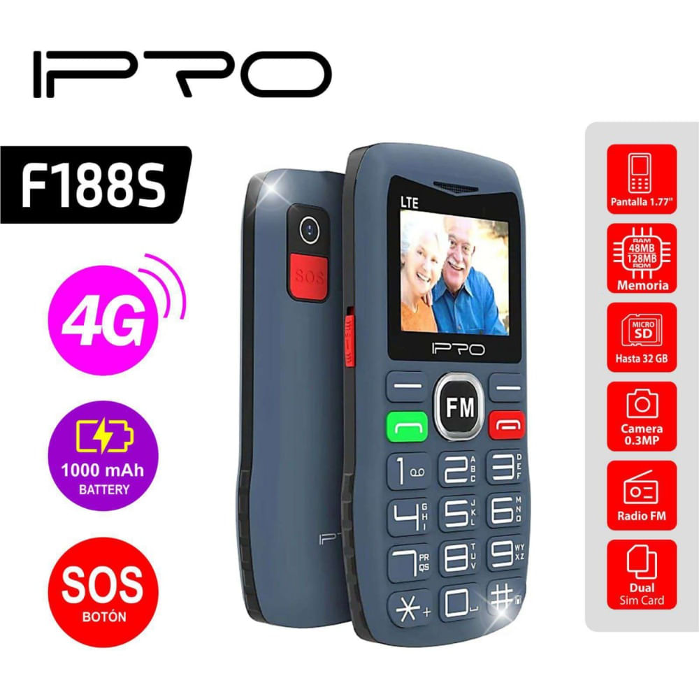 CELULAR ADULTO MAYOR IPRO F188S 4G AZUL