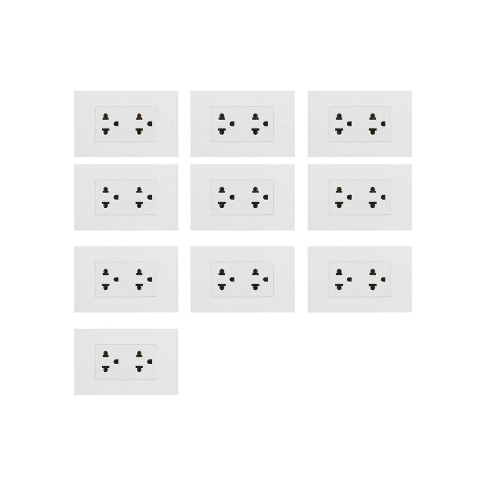 Toma Corriente Doble con Línea a Tierra Pack x 10 unidades Blanco