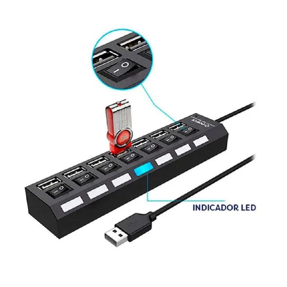 Hub 7 Puertos 2.0 Multipuertos Extension Indicador Led 50cm Cable
