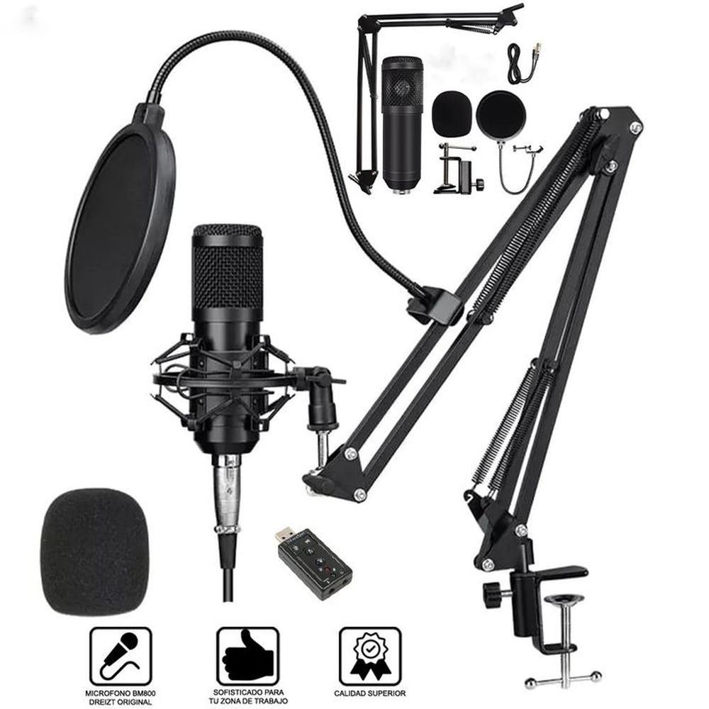 Kit Micrófono Condensador Para Estudio Podcast BM800 Negro