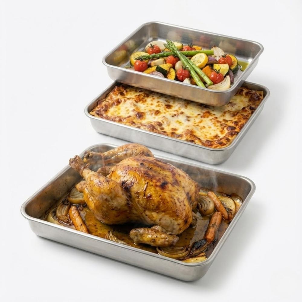 Bandejas de Acero Inoxidable Aptas para Horno Set X3
