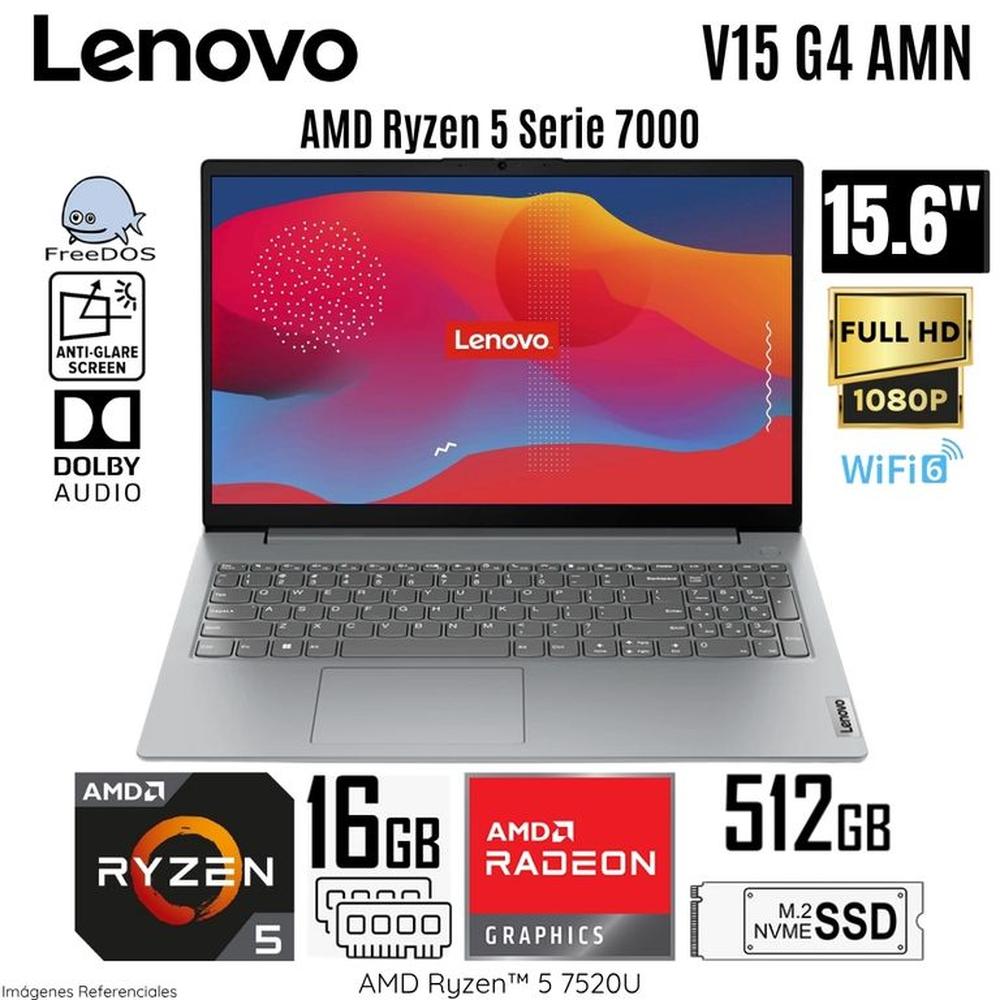 Laptop Lenovo V15 G4 AMN AMD Ryzen 5-7520U 16GB RAM 512GB SSD 15.6  FHD Free Dos - 82YU00XYLM