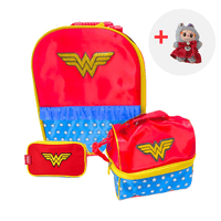 SET MOCHILA ESCOLAR WONDER WOMAN CLASS CON LABUBU