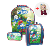 SET MOCHILA ESCOLAR LOS PITUFOS CON LABUBU