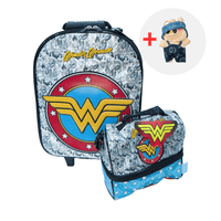 SET MOCHILA ESCOLAR WONDER WOMAN CON LABUBU