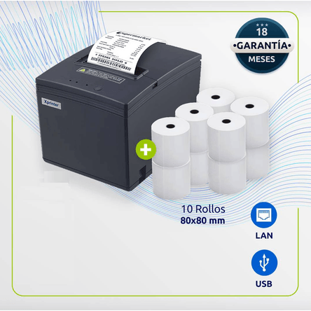 Impresora ticketera térmica ticket 80mm usb lan E200L con 10 rollos 80x80mm 55g 75 metros Impresora ticketera térmica ticket 80mm usb lan E200L con 10 rollos 80x80mm 55g 75 metros
