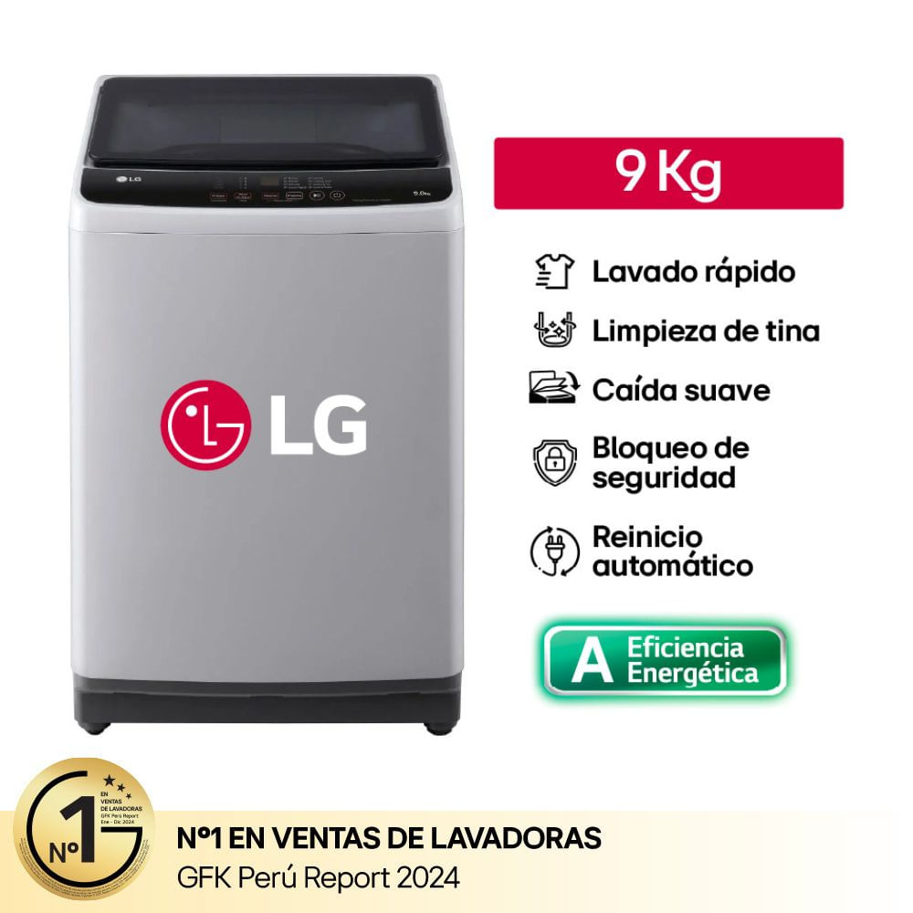 Lavadora LG WT9GL Carga Superior 9Kg Acero Inoxidable Gris