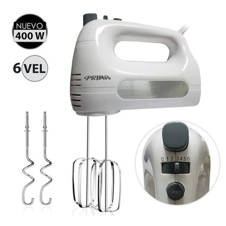 Batidora de Mano Prima HM9105E-GSB 400Watts 6 V Blanco Batidora de Mano HM9105E 6 Velocidades 400 Watts Blanco