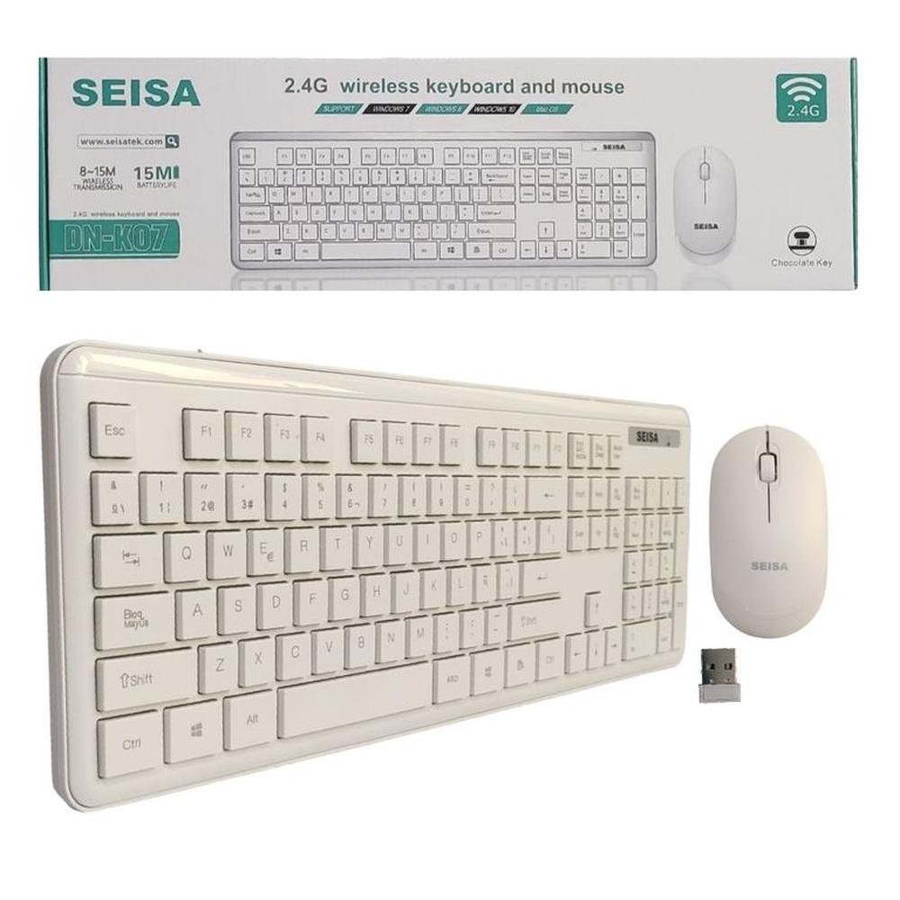 Kit Teclado y Mouse Pc Laptop Inalámbrico Adaptador USB Blanco Seisa