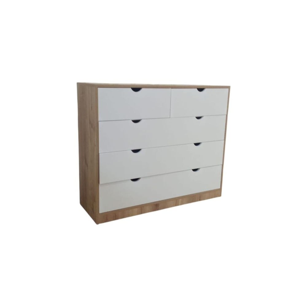 Cómoda de Dormitorio Moderna - 5 Cajones Blancos y Duna